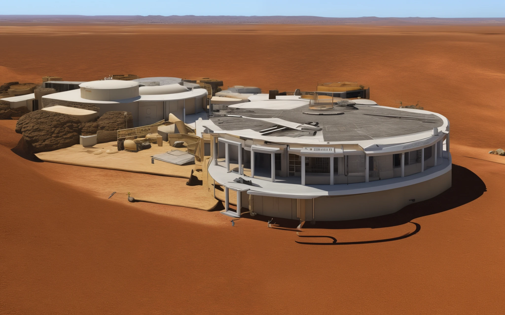 Realistic desert scifi base from front view