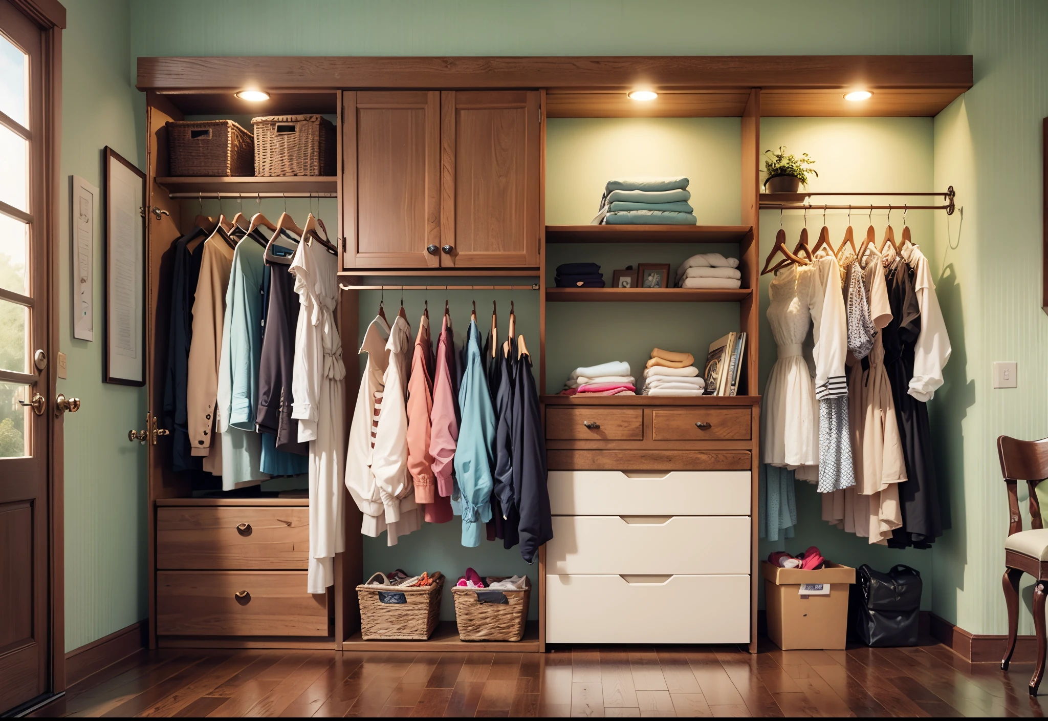 wooden dress room,Divided shelf for clothes,Closet door for dresses,internal lights, --auto --s2