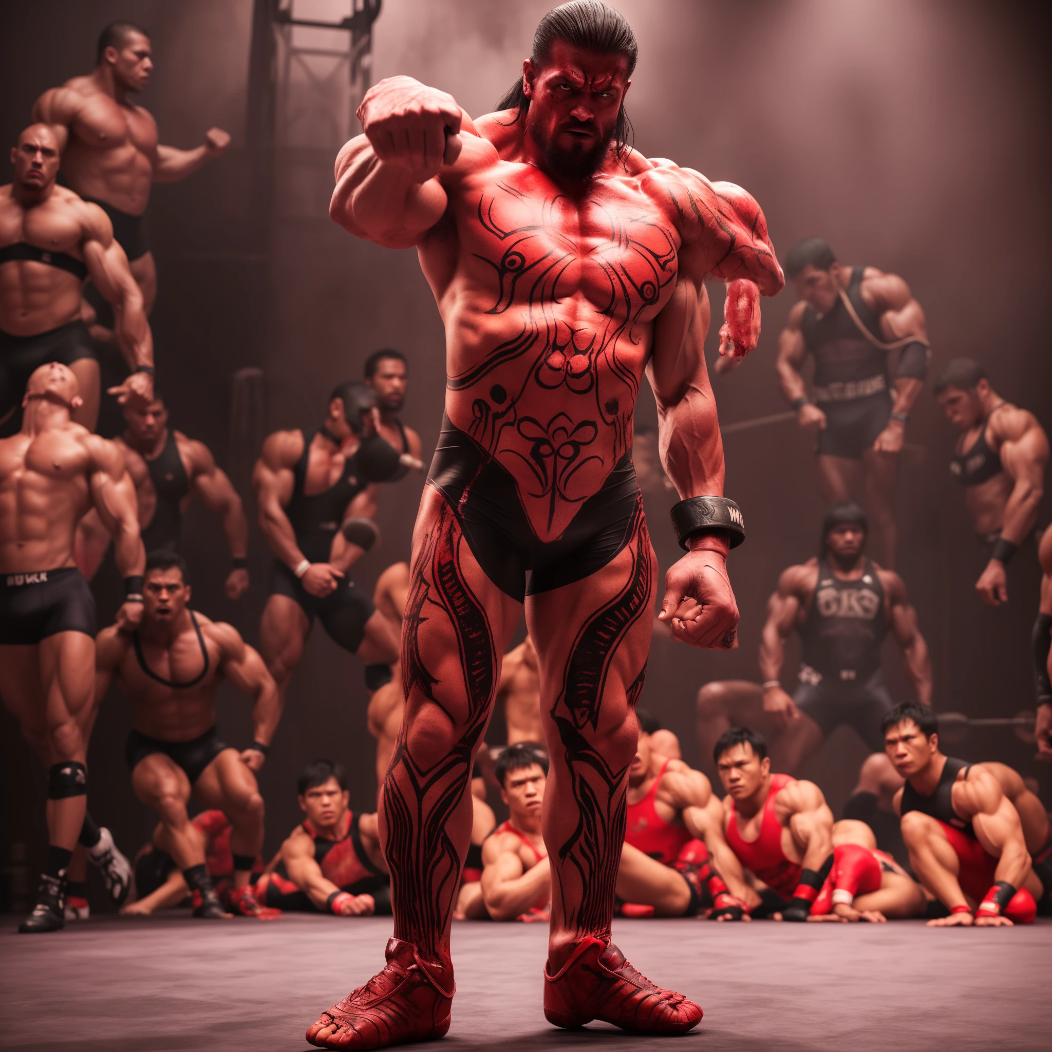 Bloody、Bloody、Top image quality、​masterpiece、8K、kook、Strongest、Atrocious、The Monster、Murderous ghosts、Force、wrestler、Musculoskeletal augmentation々、musculature、fear face