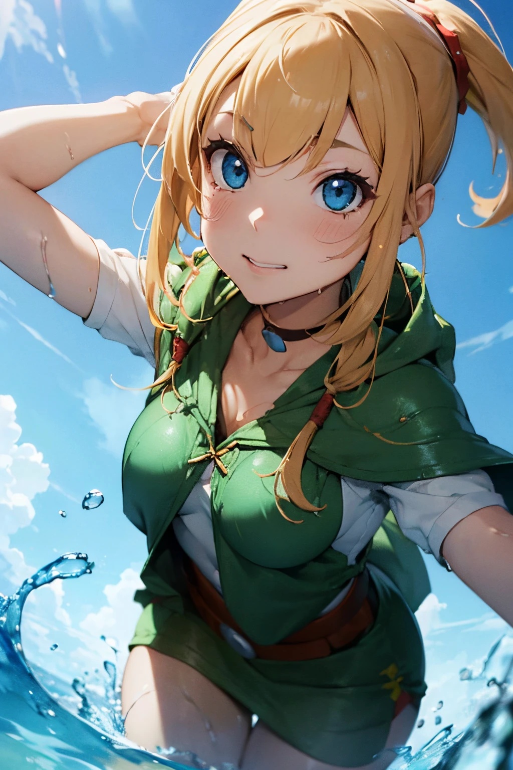 Linkle, hyrule Warriors, (de lado), seios pequenos, boob lemeral, (peito achemado), (Babando), (Wet), (no expression), (Teary), Olhando_em_visualizador, Menina bonita e emraente, Delicate and sexy collarbone, double eyelids, pink lips, bareshoulders, Foco no rosto, close-up do peito, Ultra High Definition, Super Detalhe, Fresco e impressionante