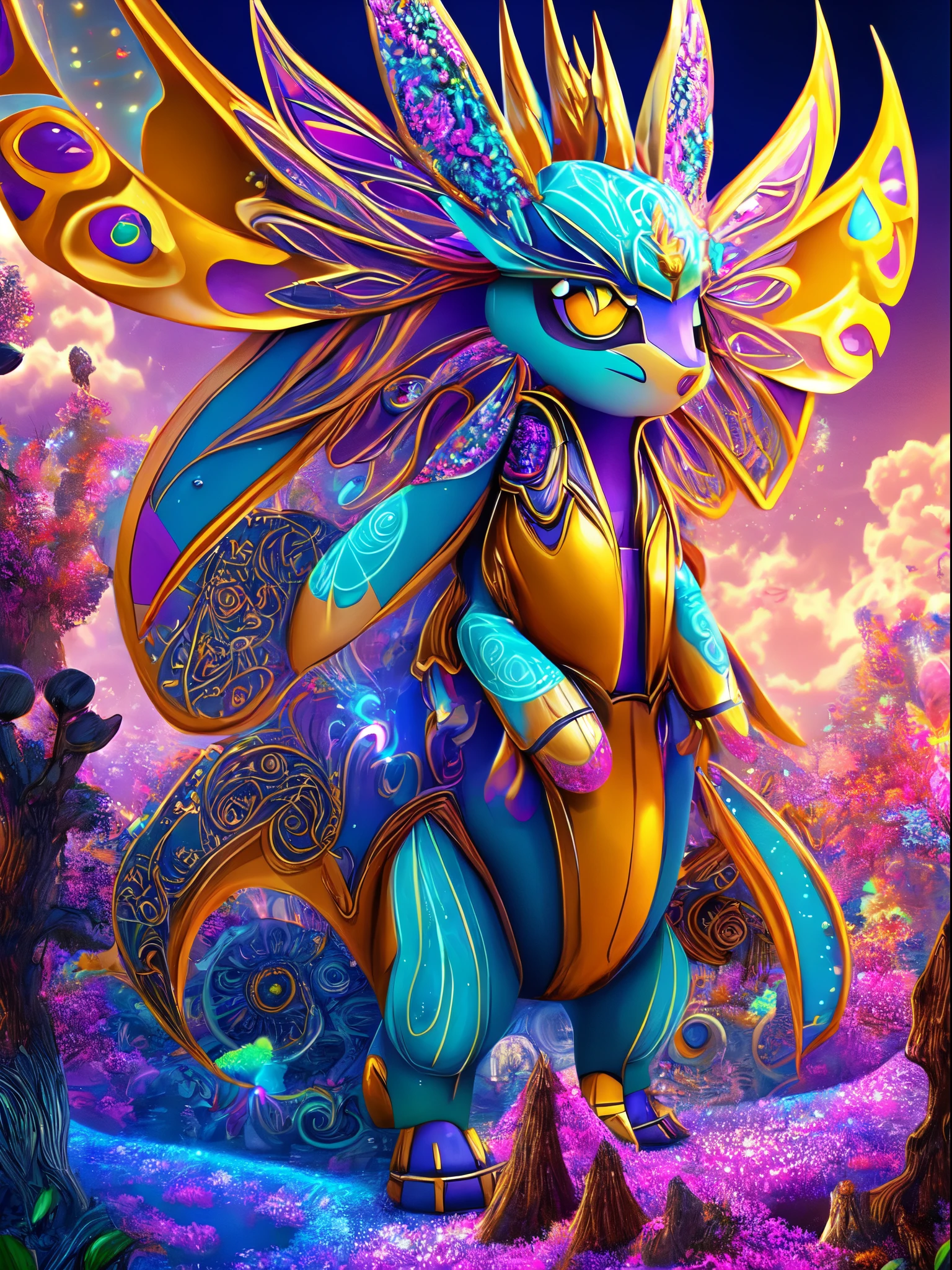 "a cute renamon in center in a psychedelic and surreal spiral world, ultra-detailed, with vibrant colors and lighting effects, creating a masterpiece with 8k and 4k resolution.renamon is depicted with intricate details, merging with the surroundings seamlessly. The artwork showcases renamon under the influence of LSD, where space and time lose their boundaries. The scene exudes a sense of otherworldly beauty and mystique, combining the ancient stargate Egyptian deity with a contemporary psychedelic aesthetic, creating a visually stunning and mind-altering experience. strong facial expressions"