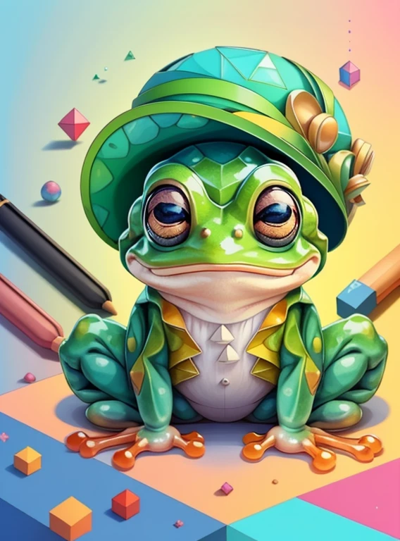 (cute frog with a hat), Munchkin ,Geometric multidimensional wall portrait, livro de arte, Tchibi,
Yang08k, Beautiful, Colouring,
Obras, of the highest quality, best quality, Arte Oficial, Beautiful and Aesthetic,