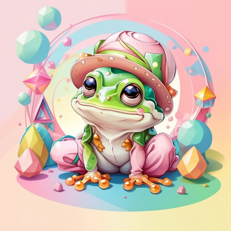 (cute baby frog with a pink hat), Munchkin ,Geometric multidimensional wall portrait, livro de arte, Tchibi,
Yang08k, Beautiful, Colouring,
Obras, of the highest quality, best quality, Arte Oficial, Beautiful and Aesthetic,