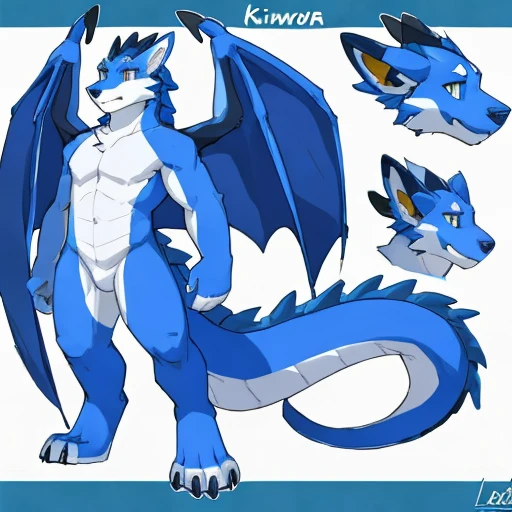 seth-iova, male, dragon; solo model sheet, white background, fluffy tail, skyblue body, wolf nose, with wings, huge ass, fluffy body, huge cute