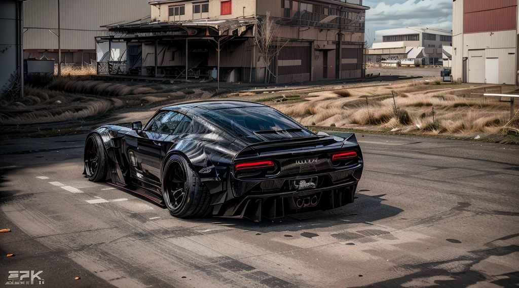 Supercar concept art((pink and black paintwork)), LB-Silhouette WORKS body kit, Forza horizon, gran Turismo aesthetic, trending on artstation, cgsociety, side angle shot, custom design build, cinematic composition, shipping yard background, HDR studio light, sharp details, crisp, accurate, meticulous, assaul vehicle, military grade, 3ds max, corona render, sharp, focus, menacing look, large rear spoiler, high performance enhanced exhaust system, ((liberty walk body kit)); photo realistic, insanely detailed, ray tracing, subsurface scattering 8k, ((parked in an abandoned warehouse, derelict and lifeless space)), directional lighting, hazy and atmospheric, ominous, stealth built, highly detailed racing interior, urban light night LUT