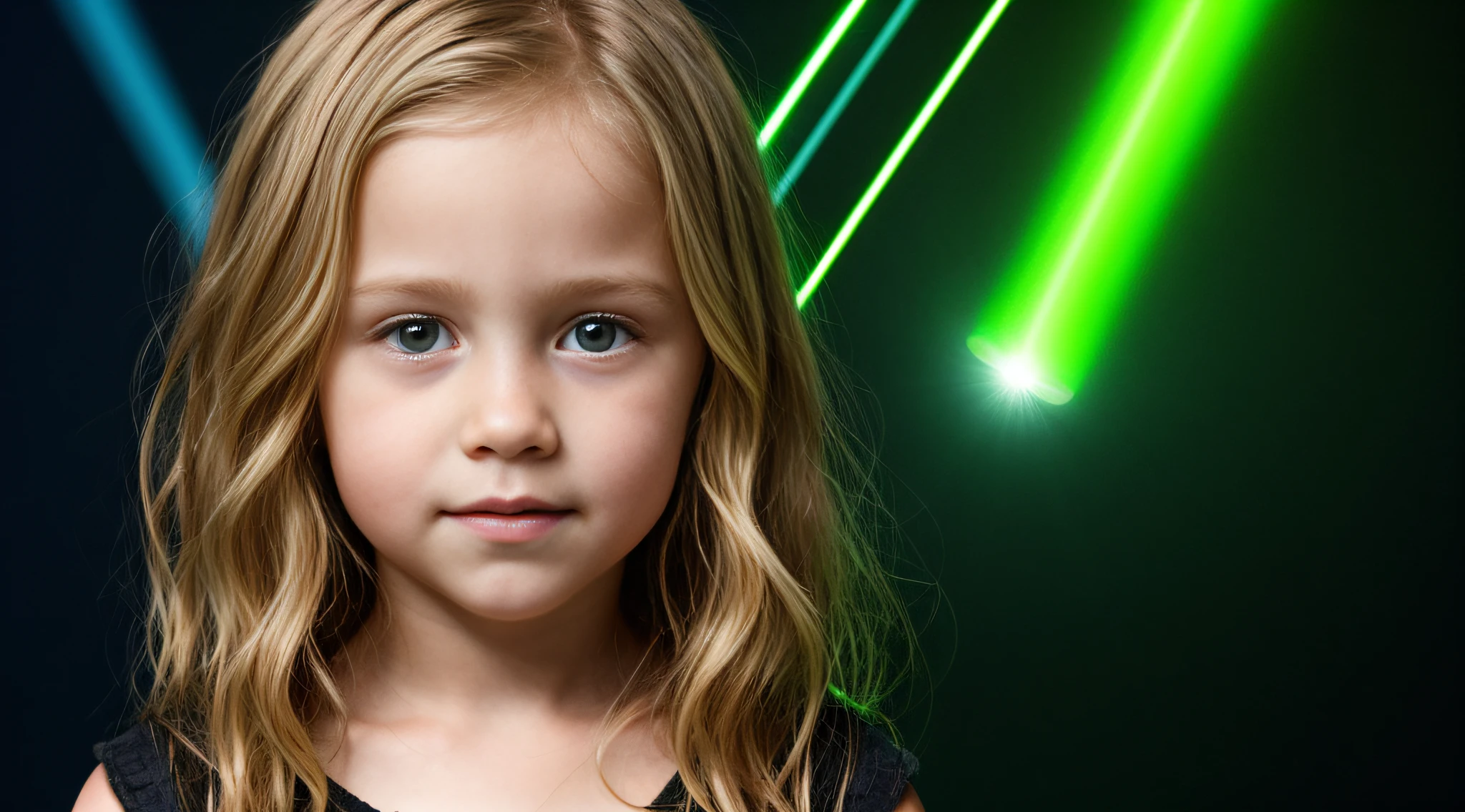 a blonde girl, com asas em um fundo roxo, Asas pretas ligeiramente queimadas, Asas Negras, lasers verdes, background black.