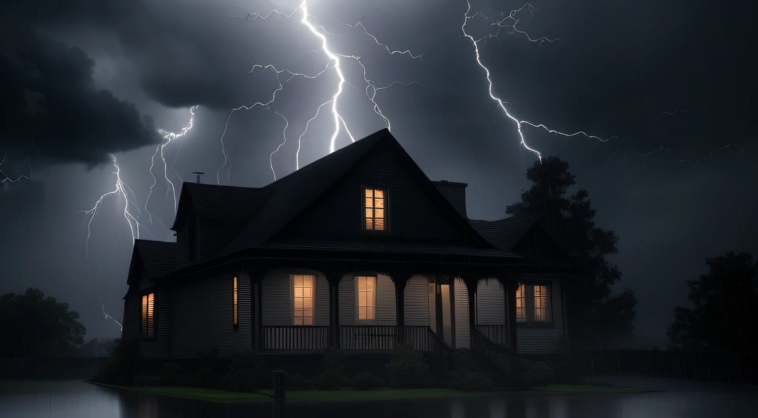 lightning strikes through the sky over a dark house in the rain, creepy lightning, detailed lighting and thunder, scary lightning, in a thunderstorm, horror movie lightning, realistic lightning, crackling with lightning, during a thunderstorm, lightning and rain, heavy rain and lightning, dark storms with lightning, rain and lightning, scary thunderstorm, amazing lightning art, with rain and lightning