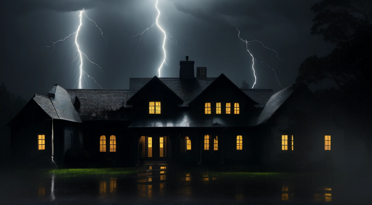 lightning strikes through the sky over a dark house in the rain, creepy lightning, detailed lighting and thunder, scary lightning, in a thunderstorm, horror movie lightning, realistic lightning, crackling with lightning, during a thunderstorm, lightning and rain, heavy rain and lightning, dark storms with lightning, rain and lightning, scary thunderstorm, amazing lightning art, with rain and lightning