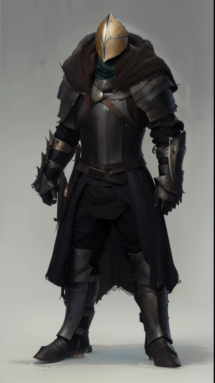 Armadura medieval (sem capacete), em um castelo, cores frias, rosto a mostra