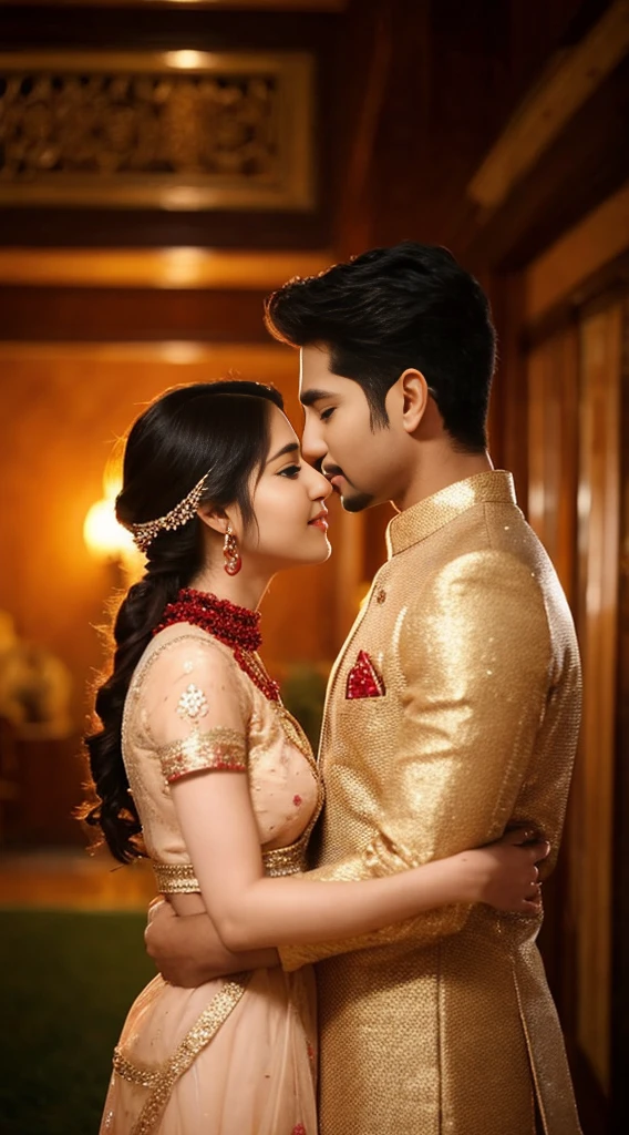 Romantic indian couple kissing