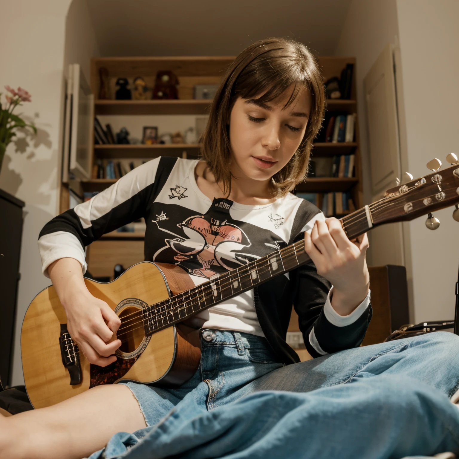 Zeichne eine cartoon Figur die Gitarre spielt
