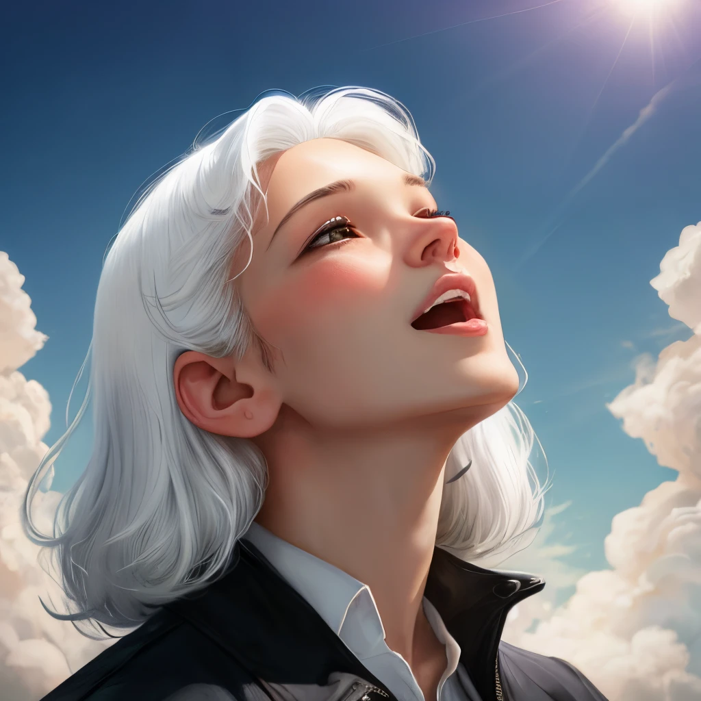 White hair, looking up to the sky