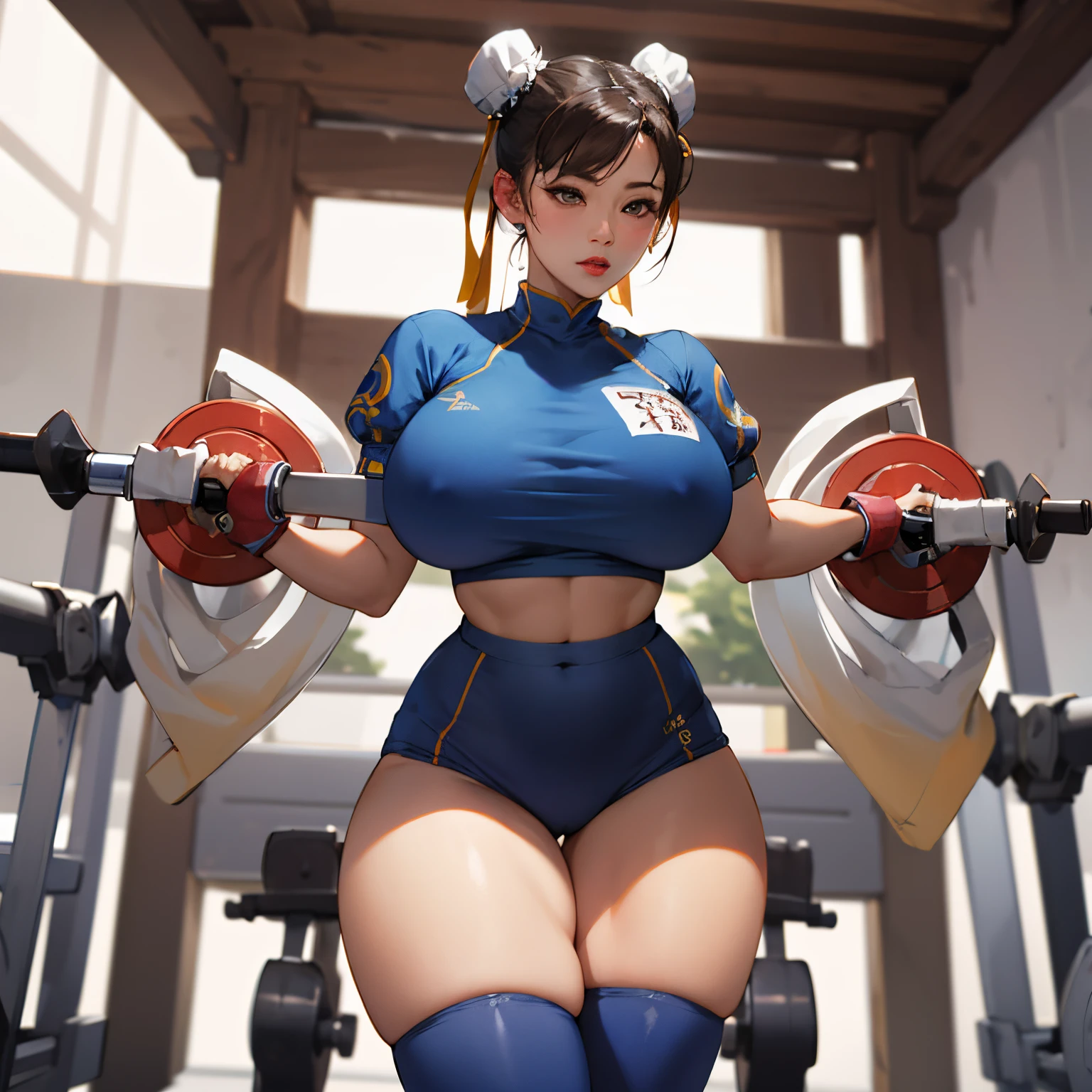 Chun-li, poitrine, gros seins, voluptueux, thick thighs, Oppai, hanches larges, Sinueuse, gros cul, cul massif, , côté cul, gros cul, gym outfit,