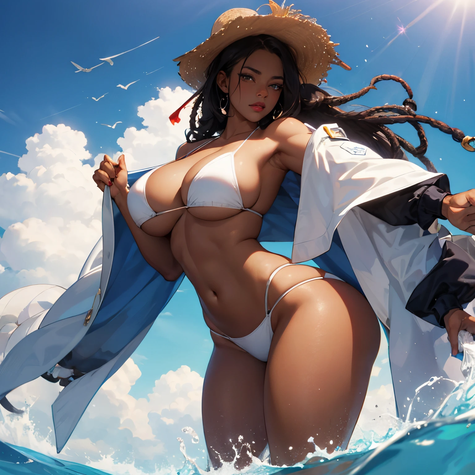 dark-skinned female, bikini., poitrine, gros seins, voluptueux, thick thighs, Oppai, hanches larges, Sinueuse, gros cul, cul massif, dreadlocks