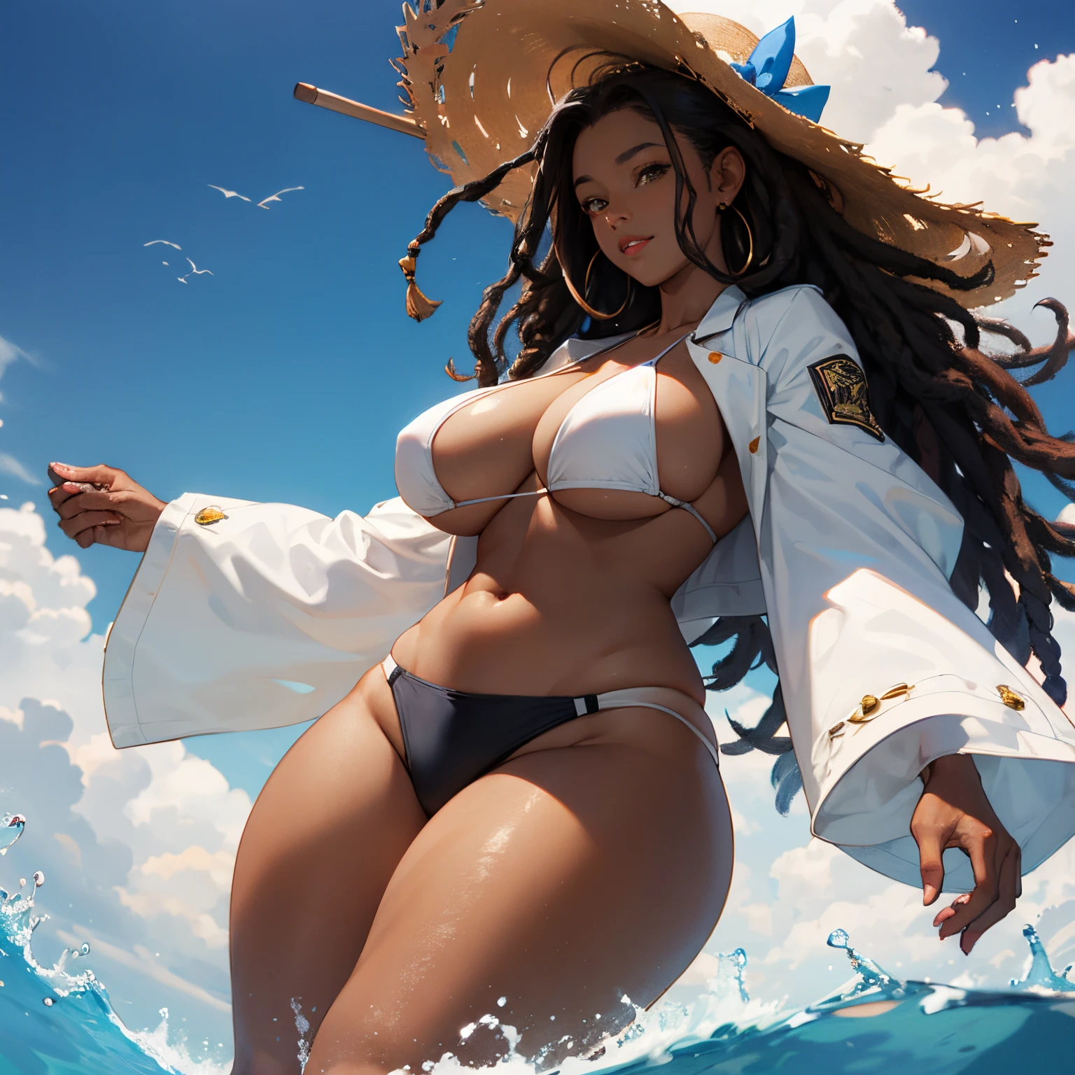 dark-skinned female, bikini., poitrine, gros seins, voluptueux, thick thighs, Oppai, hanches larges, Sinueuse, gros cul, cul massif, dreadlocks