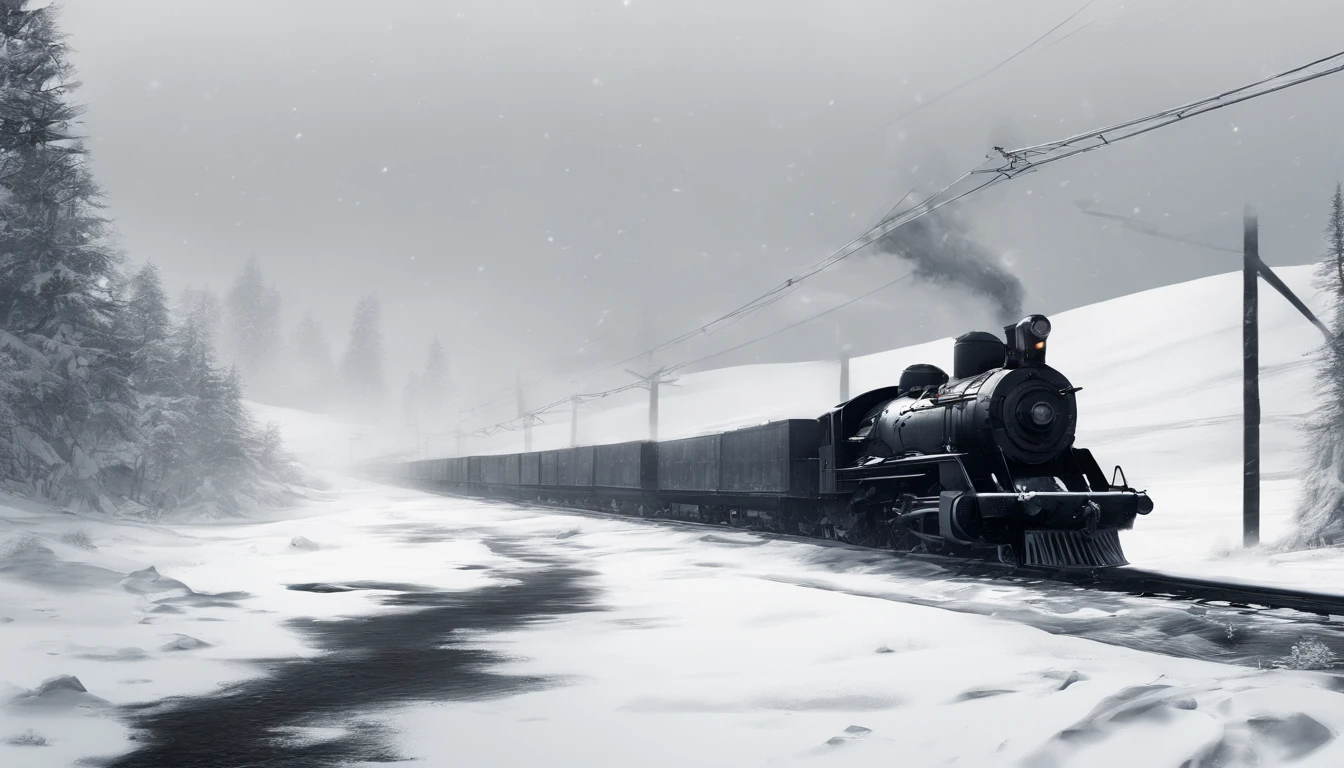 treno cheio de presentes de natal na neve, imagem realista, fundo branco