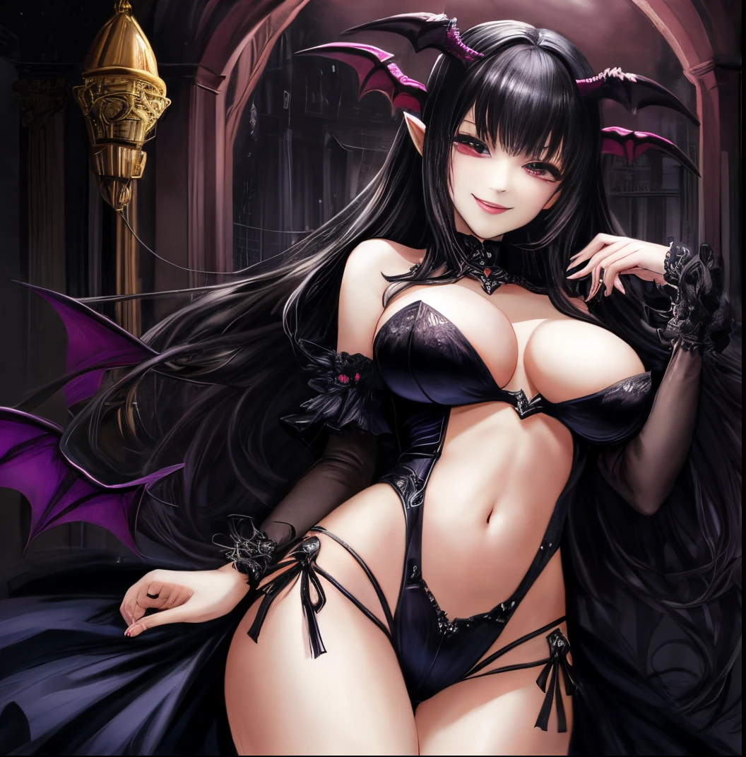 masterpiece, super detail, best quality, beautiful girl, succubus, evil smile,