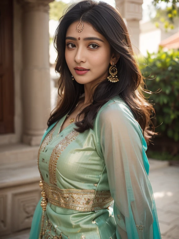 (best quality, ultra-detailed, realistic:1.37), professional, beautiful detailed eyes, beautiful detailed lips, detailed facial features, natural skin tones, perfect skin texture, delicate facial expressions, image in high resolution, realistic face, realistic skin, plain face, natural smile, highly detailed hair, 18yo, (Kiran, beautiful Indian young woman), celebrates a festive occasion in a vibrant Salwar Kameez adorned with colorful patterns and accessories. The high-resolution image captures ultra-detailed realism, highlighting Kiran's captivating eyes, expressive lips, and graceful facial features. The festive decorations and vibrant colors create a visually stunning representation of Indian culture and joyous celebration.