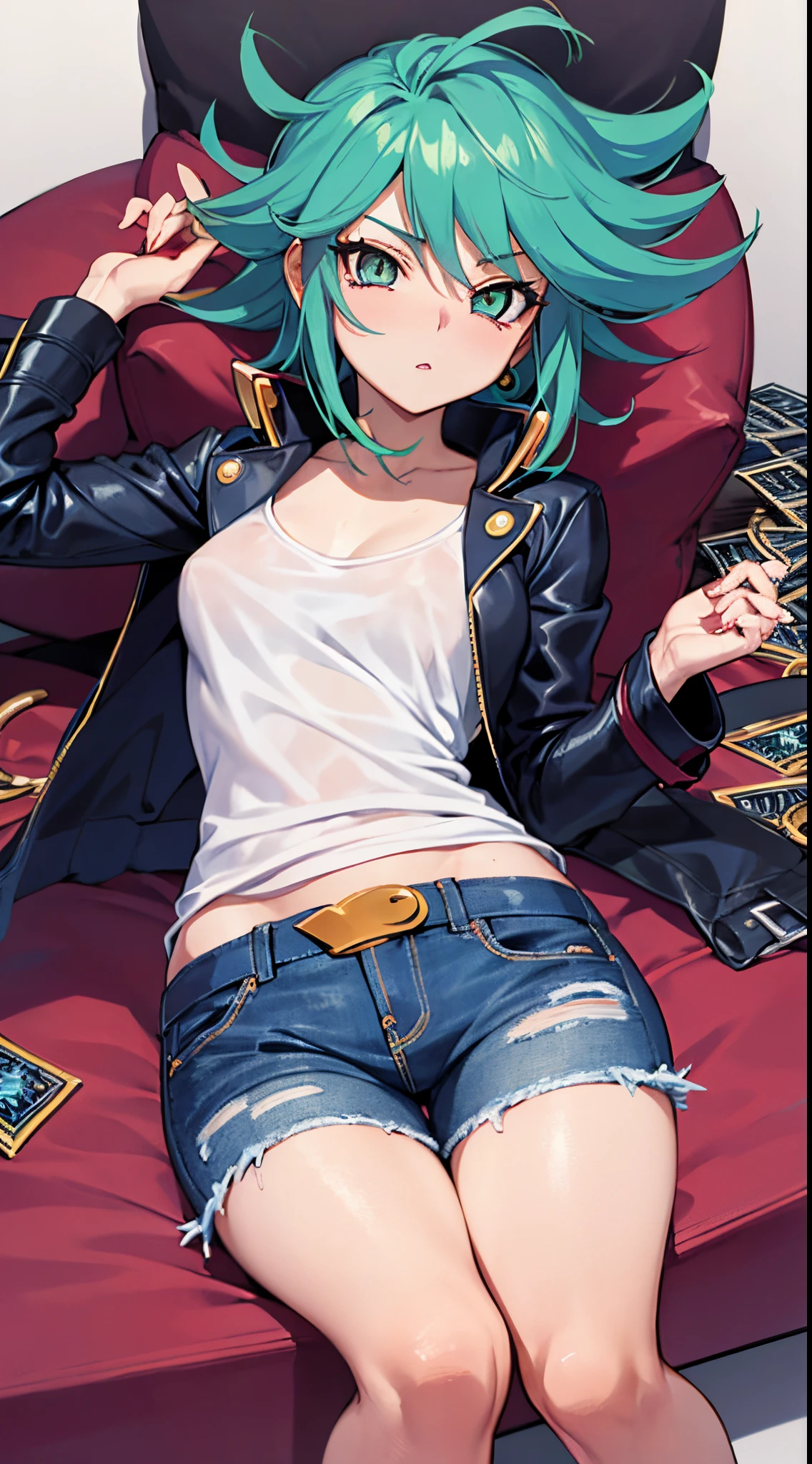 uma imagem de uma mulher de anime em uma jaqueta verde e jeans , Estilo Yugioh, Yugioh Estilo de Arte, Arte Yugioh, yu - no, Yugioh, personagem de anime feminino, mulher alta do anime com olhos azuis, character, cabelo rosa