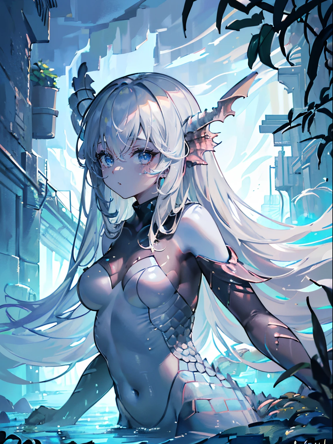 (masterpiece,best quality,ultra-detailed),1girl, (beautifullyy detailed face, cute face), ((greyish colors,hight contrast)), ((random monster girl, random animal features, random body type)), monster girl,(grey theme),(((aquatic monster girl))),(ocean deep),dark ambient,(insect girl)