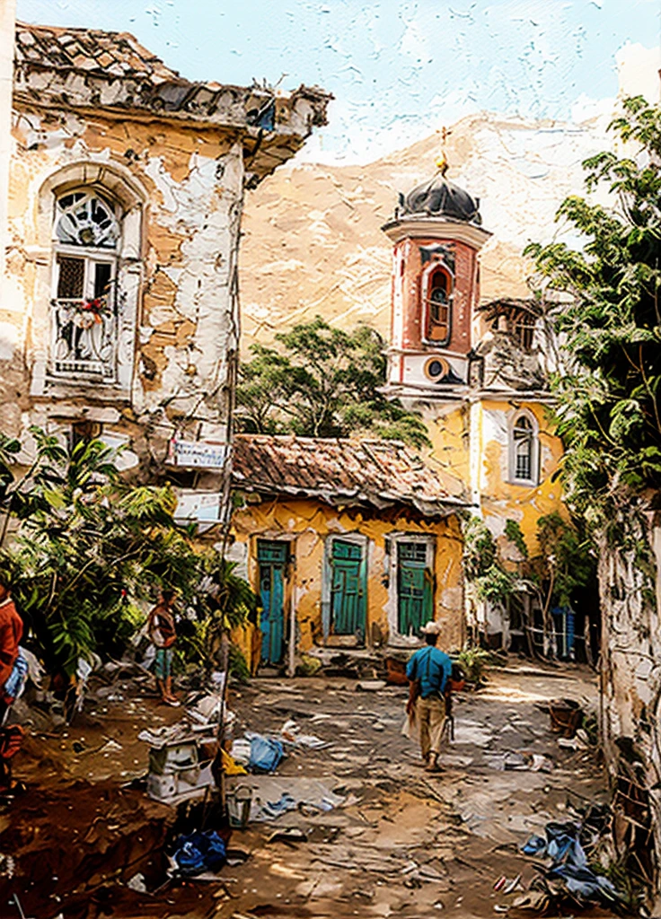 pintura de um homem andando por uma rua passando por uma igreja, Directed by: Osvaldo Romberg, Directed by: Nandor Soldier, oil on the canvas, inspirado em Osvaldo Romberg, Directed by: Candido Bido, Rua da Era Colonial, Directed by: Herbert MacNair, Directed by: Leo Valledor, by Rodolfo Amoedo, pintura colchianos, salvador