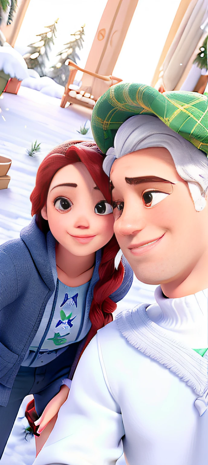 casal lindo apaixonado com efeito disney com neve caindo do ceu