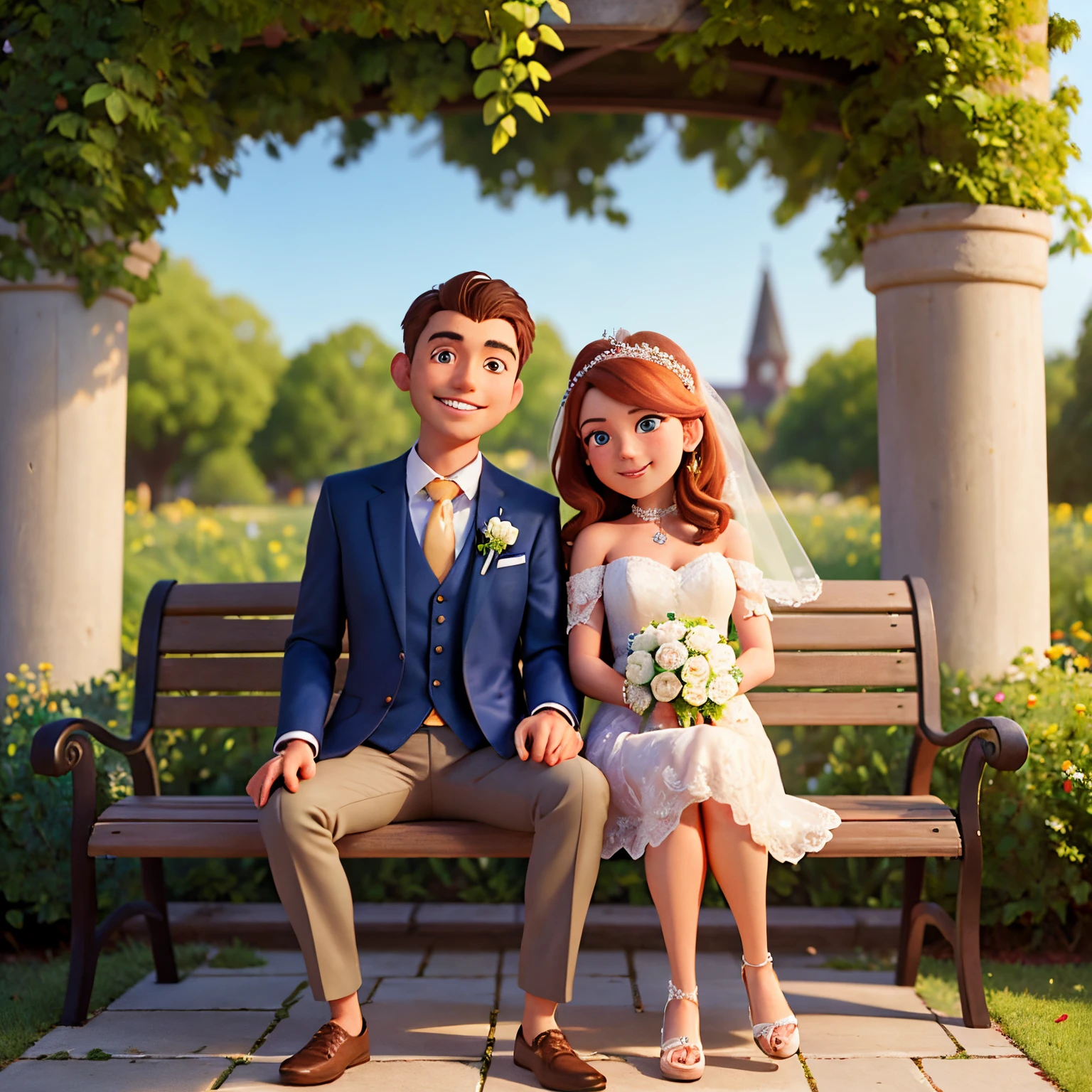 there is a man and woman sitting on a bench together, a portrait by Hannah Tompkins, pexels, renaissance, happy couple, couples portrait, wedding photo, bride and groom, couple portrait, lovely couple, tyler edlin and natasha tan, jovana rikalo, jordan grimmer and natasha tan, smiling couple, couple, alana fletcher, wedding, medium portrait