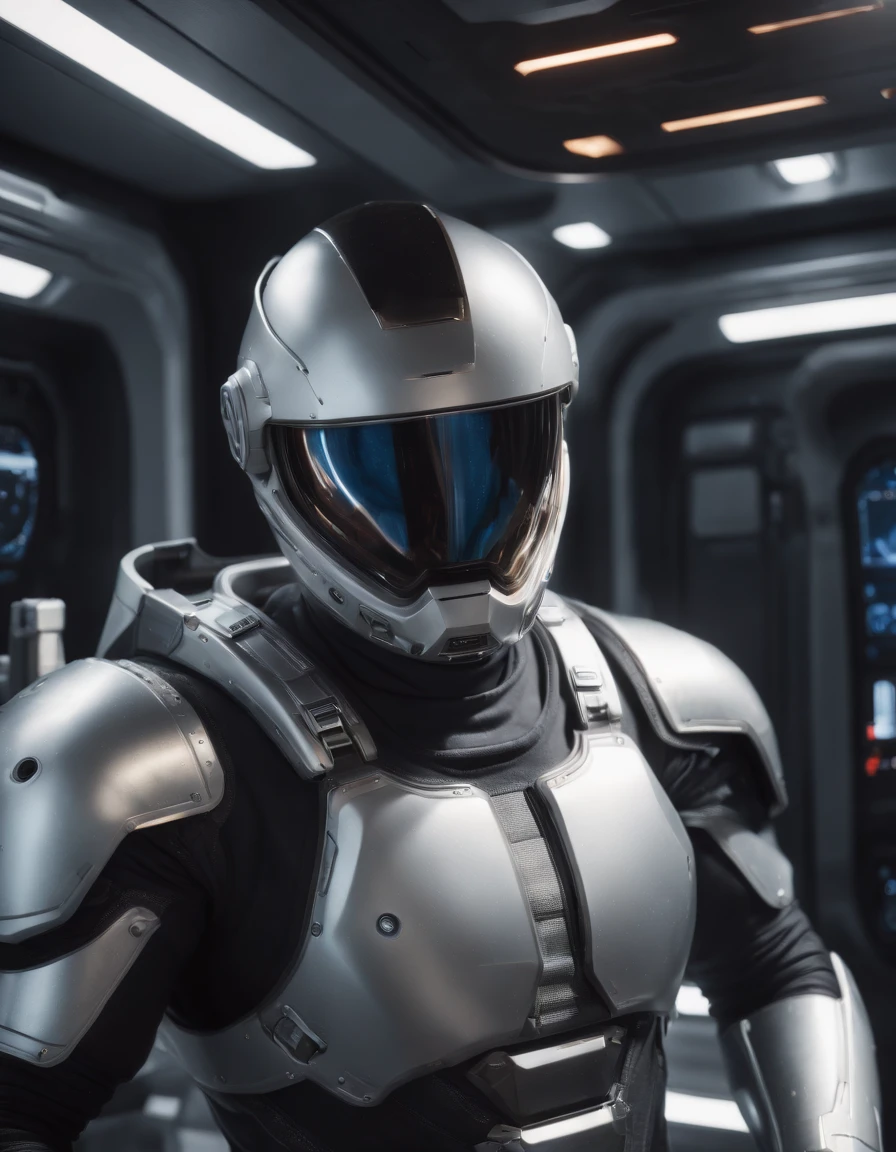 1man, Handsome, muscular, A hyper-realistic, masterpiece, top-quality, Highly detailed wide angle, top-quality, 8K, natural soft light, Soft lighting, sunlights, ( Full body photo of 1 person,quarter view,In the cockpit of a spacecraft, yui, beautidful eyes, Long straight black hair, Uses detailed liquid metal full body armor , shiny core, 发光:1.3).(Futuristic space station on background:1.4) nffsw (High dymanic range), Maximum clarity and sharpness, Multilayer Texture, Photorealista, A hyper-realistic, Hyperdetalad, analog style, Soft lighting, Dispersion of subsoil, realist, heavy shades, masterpiece, top-quality, A hyper-realistic, 8K, Proportions Aurea, Convoluted, high detailing, Cinematic cinematic pictures, softfocus, ,GH3A,Run 4