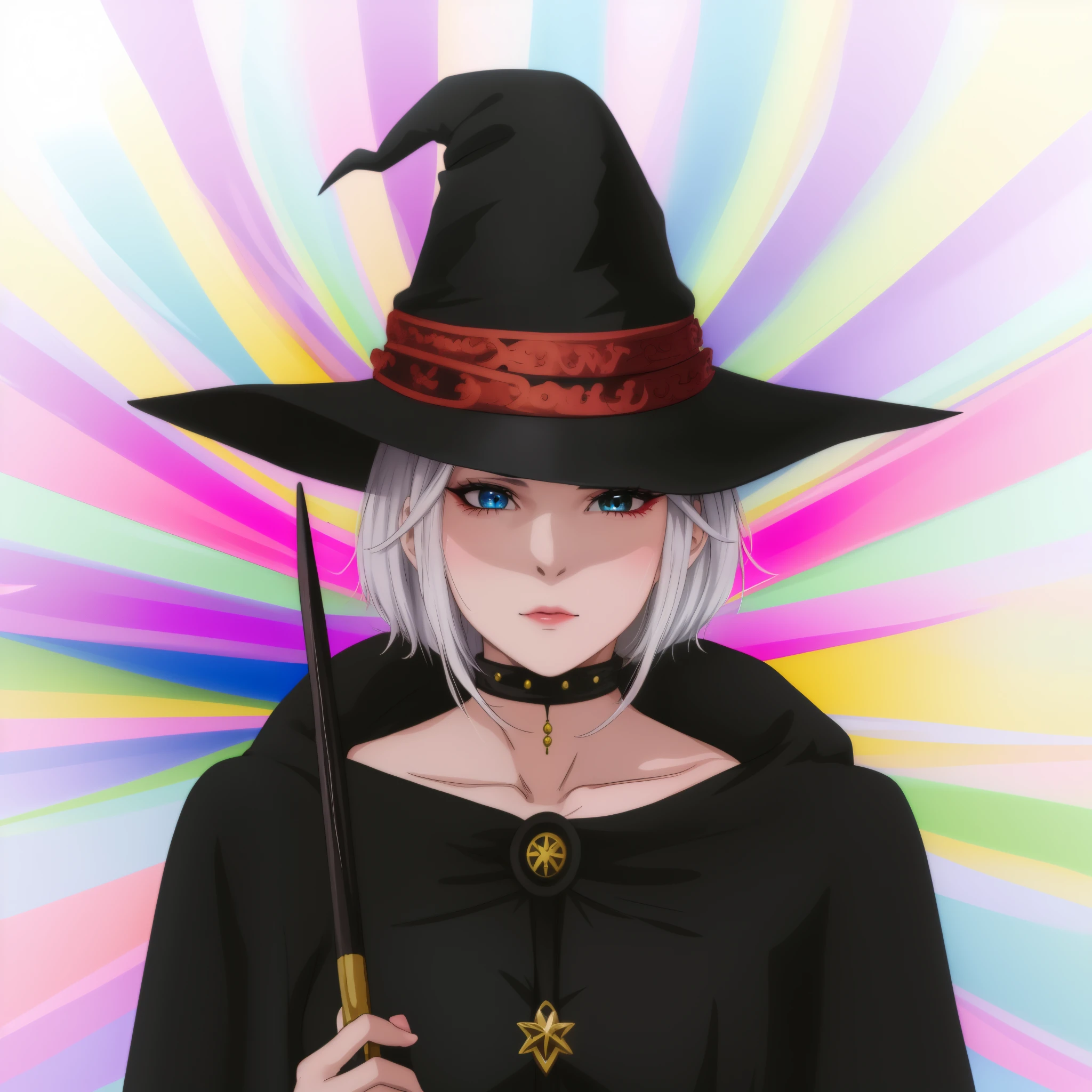 a close-up of a young girl wearing a witch&;s hat and holding a wand, anime style art, anime, anime painting, artist-anime, bruxa feminina, Retrato de uma bruxa, classical witch, bruxa de meia-idade, Retrato de uma jovem bruxa,(( jovem garota linda)), uma jovem bruxa, Retrato de um mago feminino, mulher bruxa, Retrato da feiticeira feminina, bruxa, Wicked Witch of the West, Uma bruxa, arte anime, arte anime, cabelo branco linda