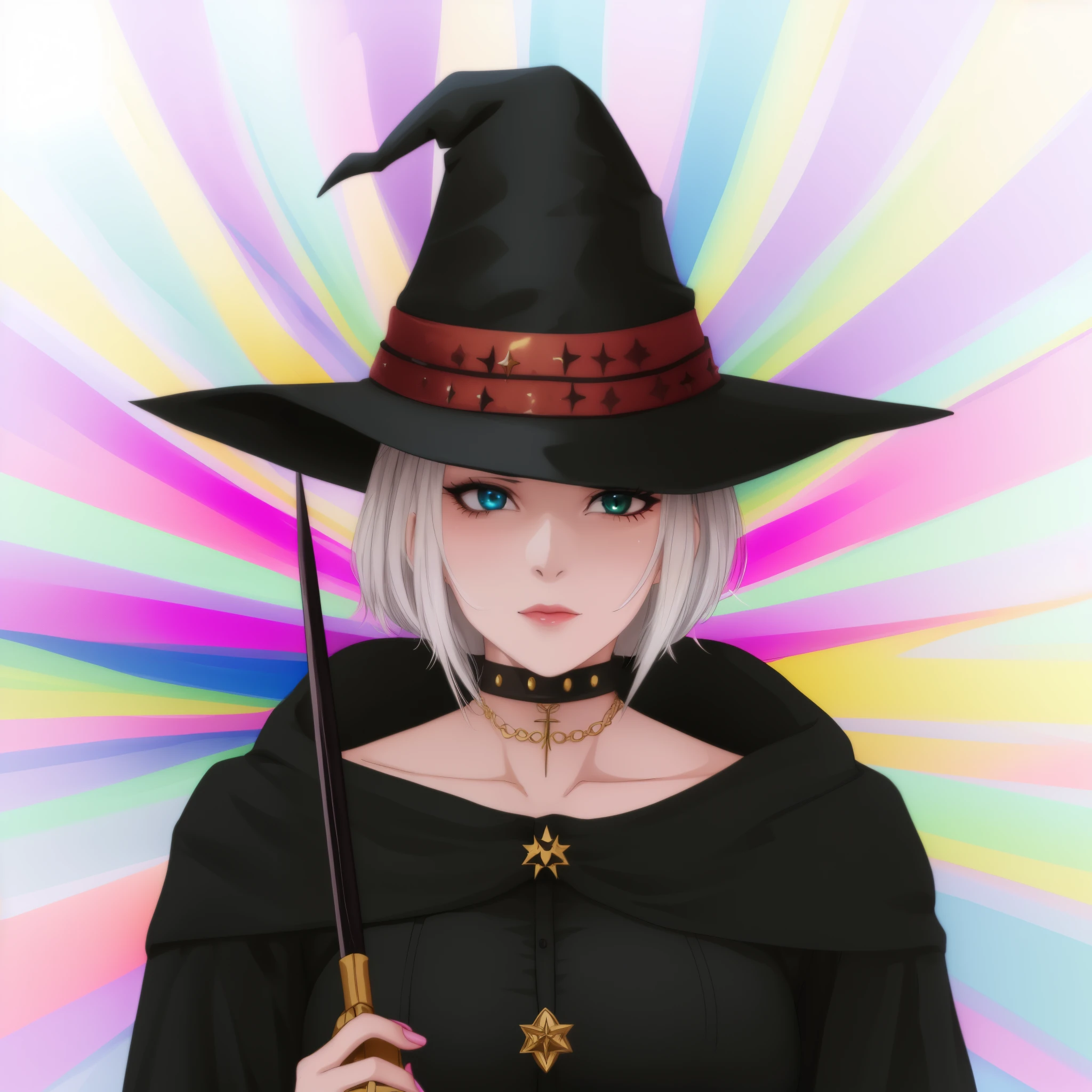 a close-up of a young girl wearing a witch&;s hat and holding a wand, anime style art, anime, anime painting, artist-anime, bruxa feminina, Retrato de uma bruxa, classical witch, bruxa de meia-idade, Retrato de uma jovem bruxa,(( jovem garota linda)), uma jovem bruxa, Retrato de um mago feminino, mulher bruxa, Retrato da feiticeira feminina, bruxa, Wicked Witch of the West, Uma bruxa, arte anime, arte anime, cabelo branco linda