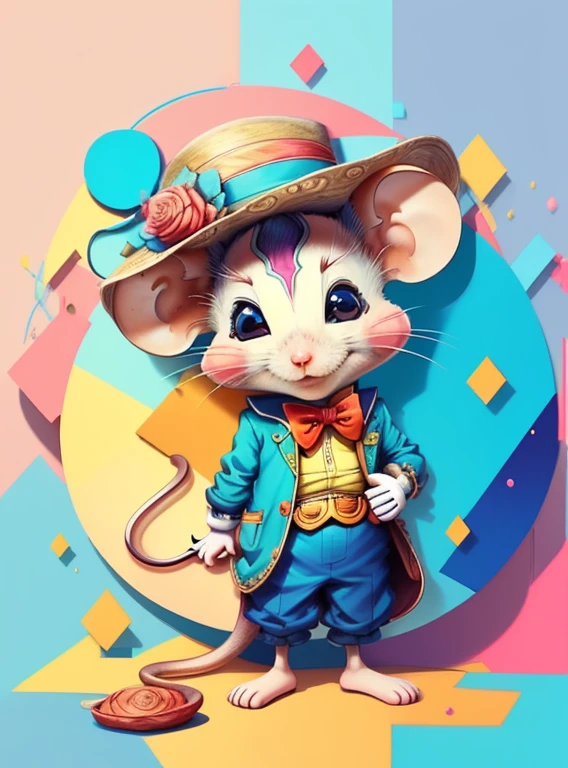 ) ((((cute mouse with a hat) ((Mikey)) - Criador: Walt Disney2023) ), ,, ( Walt Disney acolchoamento ,multidimensional geometric wall PORTRAIT, arte, Chibi,
Yang08k, lindo, Colouring,Rose
Primary works, qualidade superior, melhor qualidade, Arte Oficial, Beautiful and Aesthetic,)) ), ,,  Walt Disney acolchoamento ,multidimensional geometric wall PORTRAIT, arte, Chibi,
Yang08k, lindo, (Colouring, Rosa), amarelo ,azul ,vermelho e branco)
Primary works, qualidade superior, melhor qualidade, Arte Oficial, Beautiful and Aesthetic,