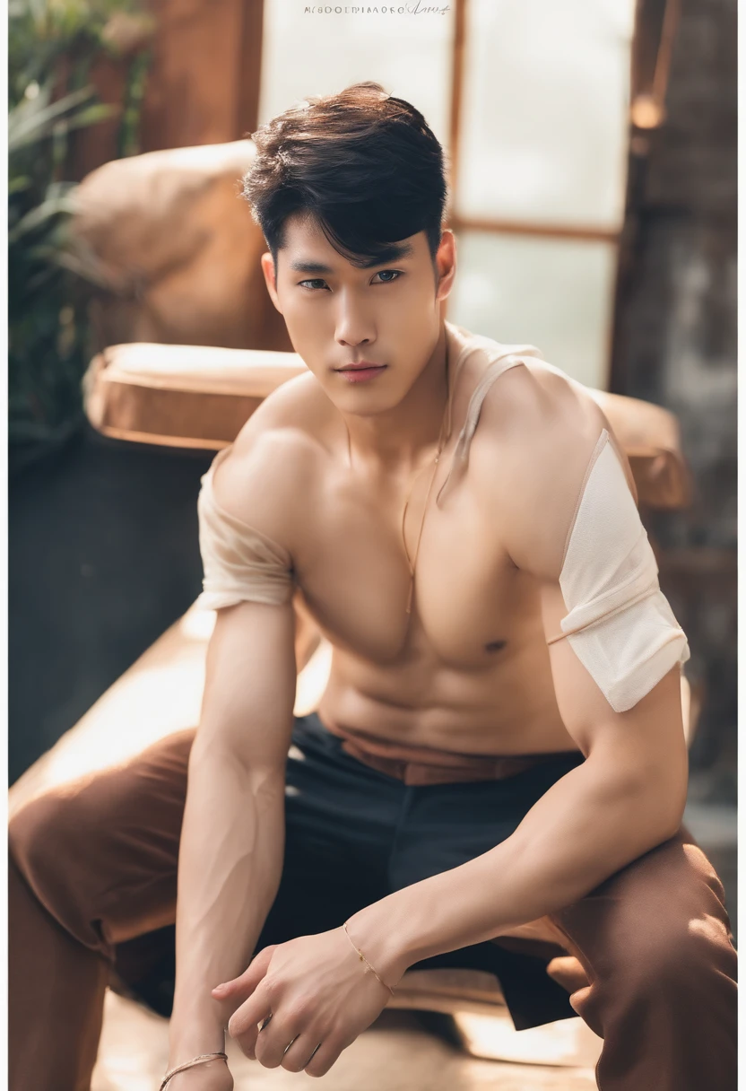 asian guy male model、sexy sportsman、toppless、top of exciting desires