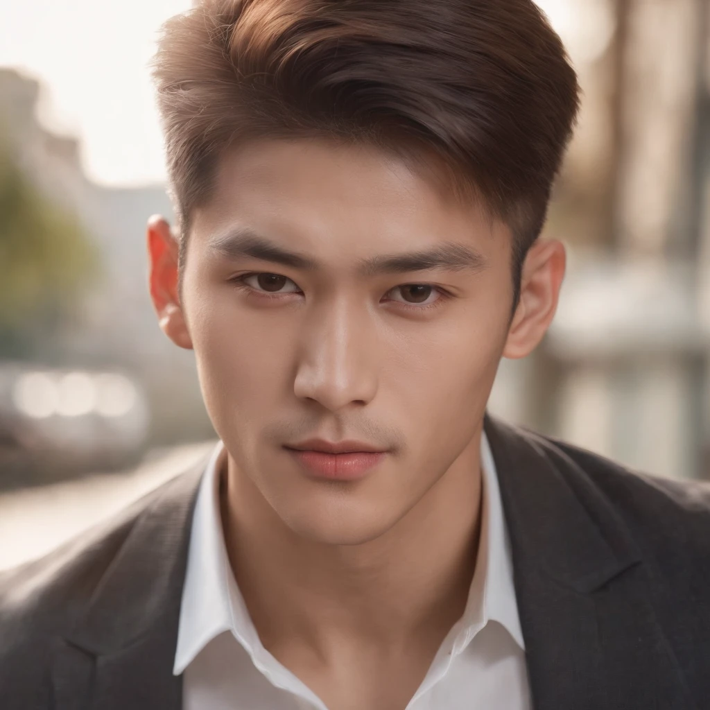 Photorealistic, Best Quality, Hyper Detailed,17 years old,Asian,tall,muscle,mafia atmosphere,wolf eyes,extremely handsome,straight nose, high cheekbones,Brown hair,Brown skin, Straight hair,White shirt,trouser,brave.