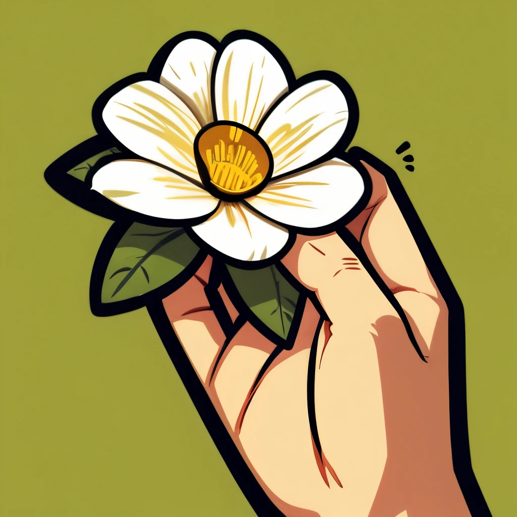 The hand holds the flower
