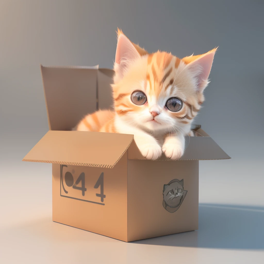 There is an orange kitten sitting in a box playing with a ball, cute 3 d render, render of a cute 3d anime girl, highly detailed character, Cute detailed digital art, cute character, 3 d render stylized, soft 3d render, Cute! C4D, Stylized anime, Rendered in redshift