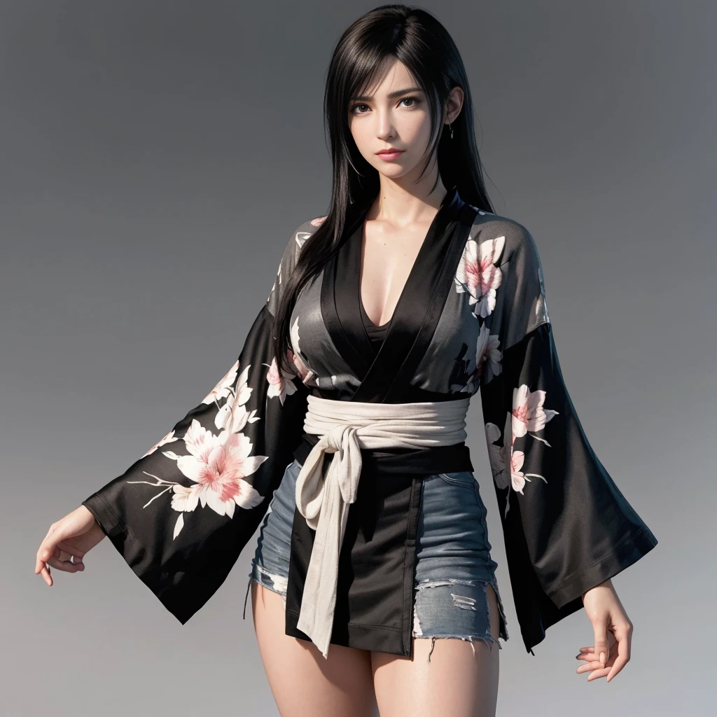 (best quality,ultra-detalhado),(Realistic:1.37),Tifa Lockhart,rosto bonito e detalhado, expression serious, Textura ultrarrealista, rosto delicado, corpo delicado, Fit physique