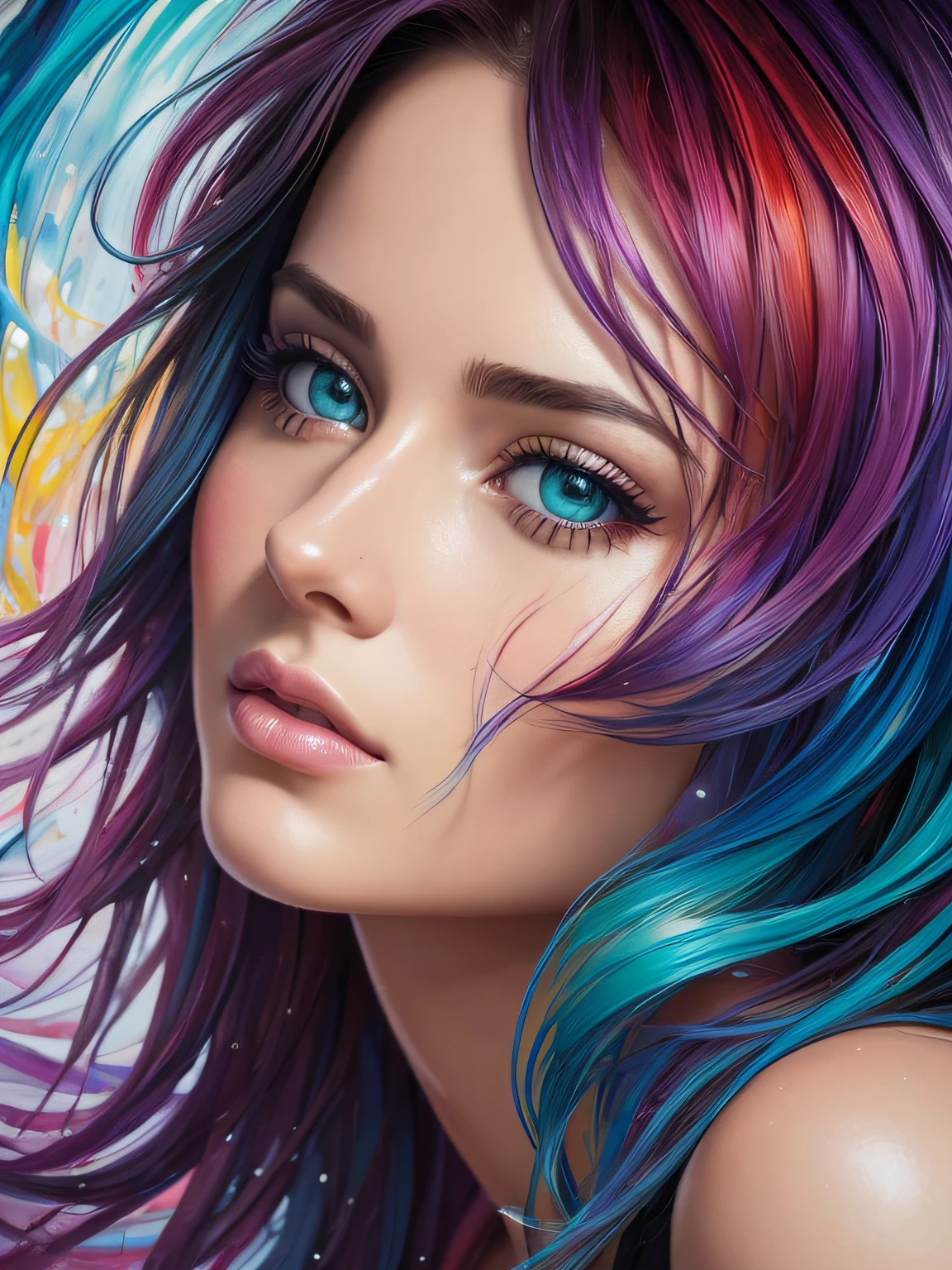 close-up of a woman with blue hair and a purple dress, digital art by Artgerm, ArtStation, Fantasy art, beautiful Fantasy art portrait, beautiful gorgeous digital art, glossy digital painting, Gorgeous digital painting, Rossdros Pastel Bright, beautiful fantasy portrait, beautiful Fantasy art, exquisite digital illustration, karol bak uhd, gorgeous digital art, beautiful drawing of the characters