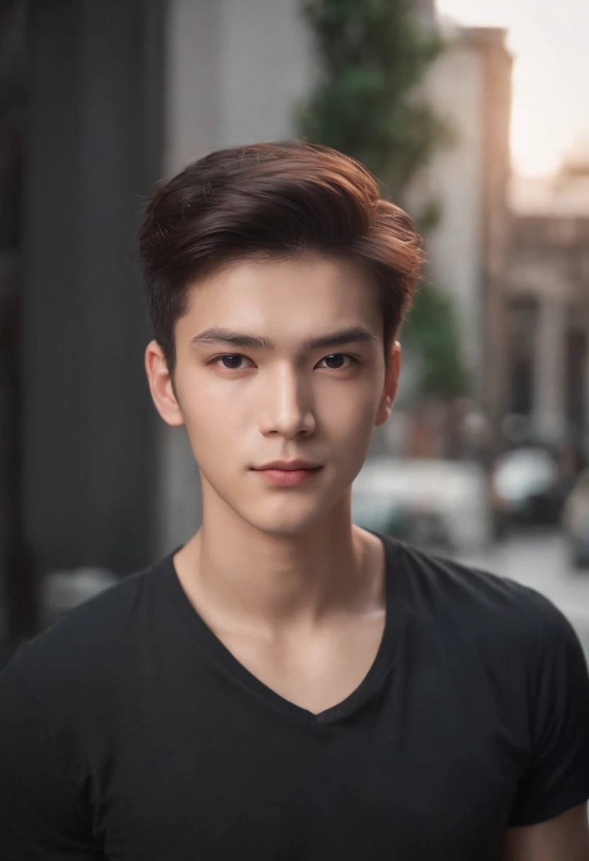 22-year-old boy, Black shirt,tapered hairstyle, Square face shape, light beard, looking in camera, Straight Posing, Perfect Lighting, deepshadow, Best Quality, masutepiece, 超A high resolution, Photorealistic