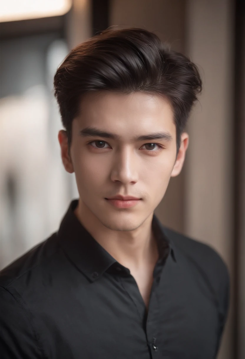 22-year-old boy, Black shirt,tapered hairstyle, Square face shape, light beard, looking in camera, Straight Posing, Perfect Lighting, deepshadow, Best Quality, masutepiece, 超A high resolution, Photorealistic
