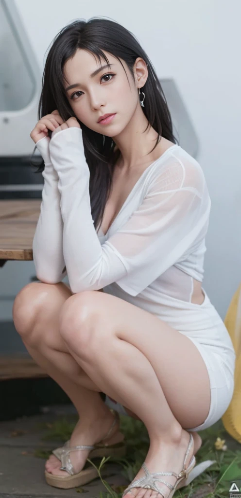 (best quality,ultra-detalhado),(Realistic:1.37),Tifa Lockhart,rosto bonito e detalhado, expression serious, Textura ultrarrealista, rosto delicado, corpo delicado, Fit physique