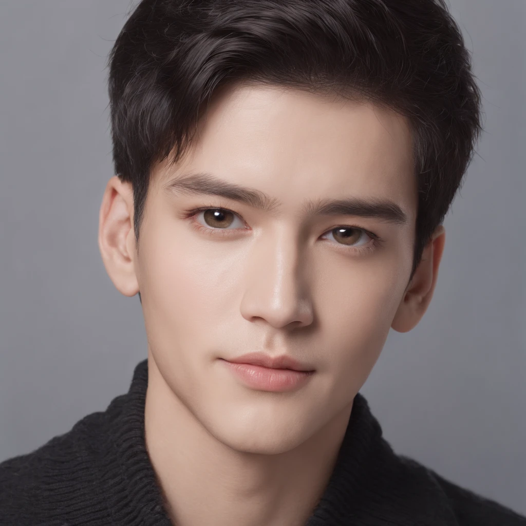 (8K, Raw photo, Best Quality: 1.4), (1boys), Beautiful face, (Realistic face), (Black hair, Short hair:1.3), Nice hairstyle, Realistic eyes, Nice detail eyes, (Realistic skin), Beautiful skins, (Red Sweater), absurd res, enticing, 超A high resolution, Ultra photo realsisim, Very detailed, the golden ratio, Photorealistic, (masutepiece:1.3)