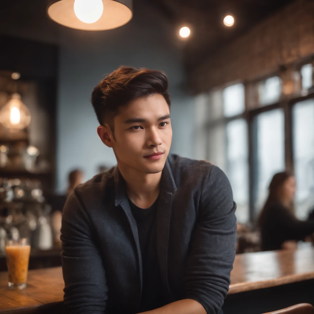 mysterious and cool young man。Cafe Owner
