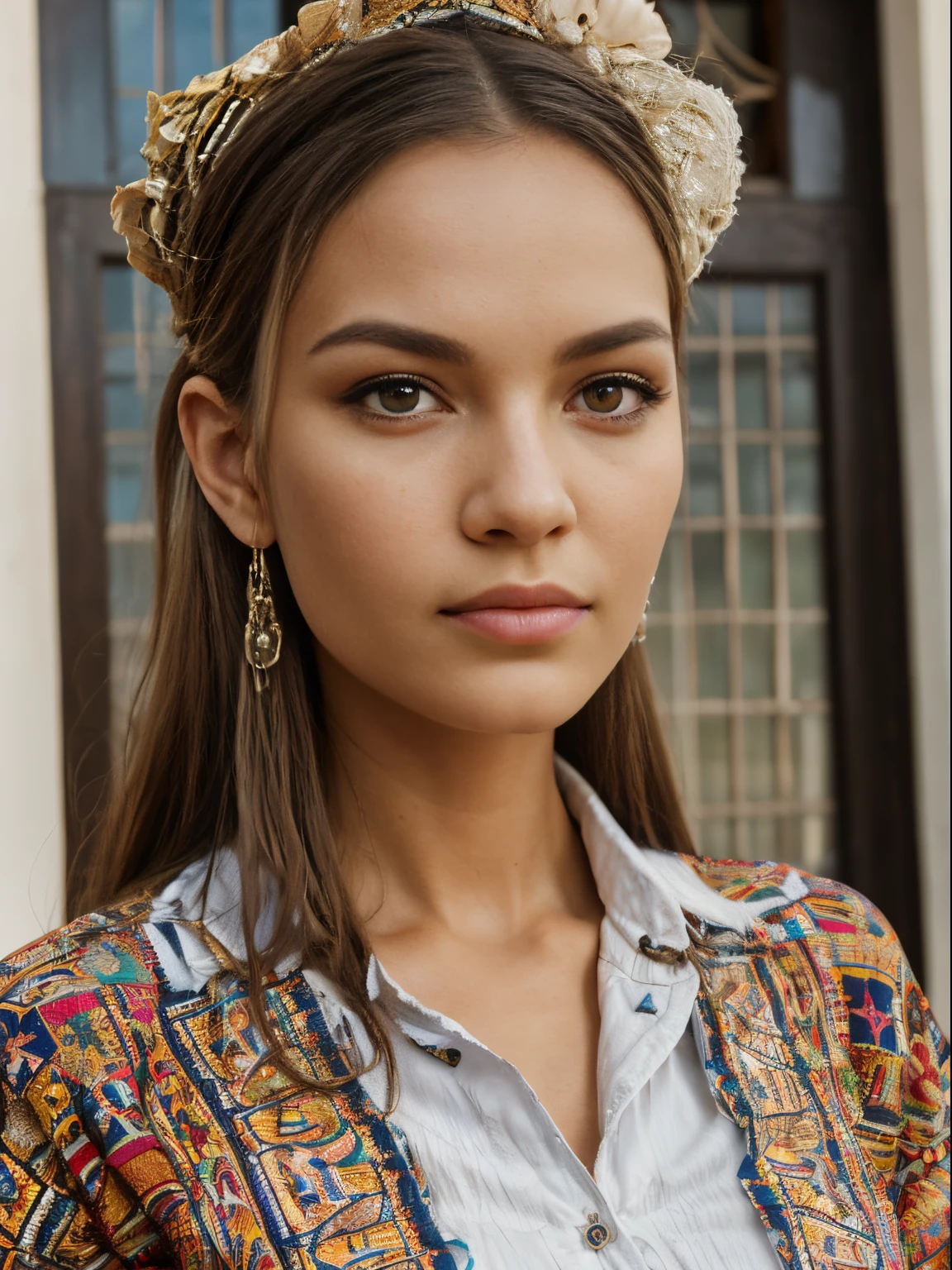 (best quality, ultra-detailed, realistic:1.37), professional, beautiful detailed eyes, beautiful detailed lips, detailed facial features, natural skin tones, perfect skin texture, delicate facial expressions, image in high resolution, (Janette), 18yo, (a proud Afrikaner girl), stands in front of a historical landmark that represents Afrikaner culture and heritage. Her attire pays homage to her cultural roots, showcasing a modern interpretation of traditional Afrikaner clothing. The high-resolution image captures the intricate details of Janette's eyes, lips, and facial features, emphasizing her connection to her cultural heritage and identity.