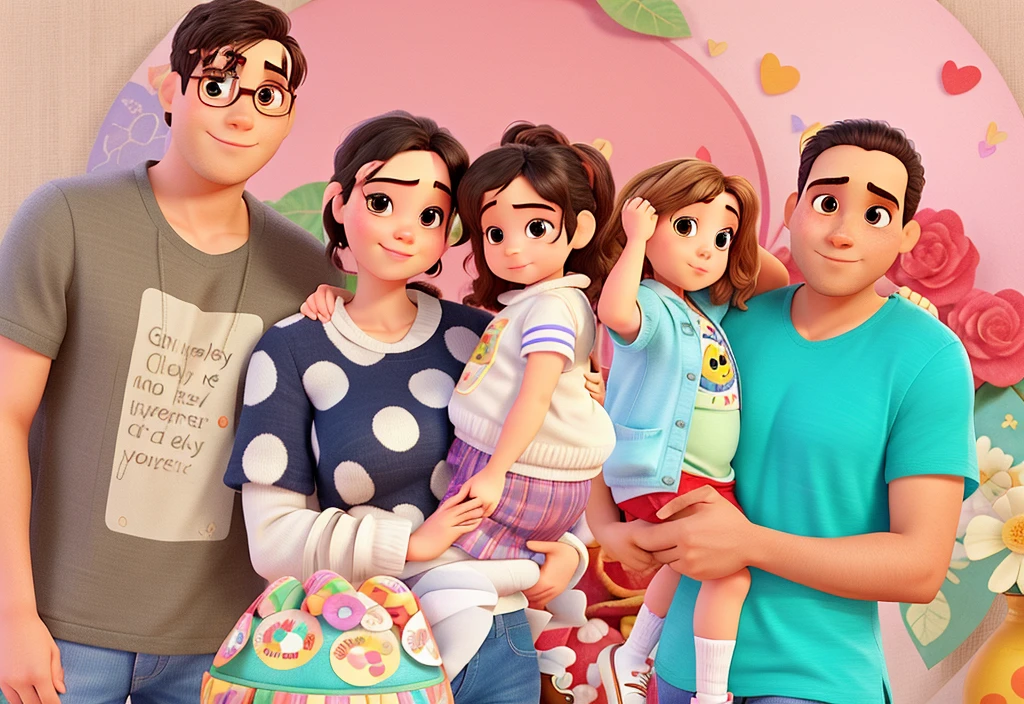Pai, Mother Baby Girl Small Hair, e outra menina maior, Disney pixar | |