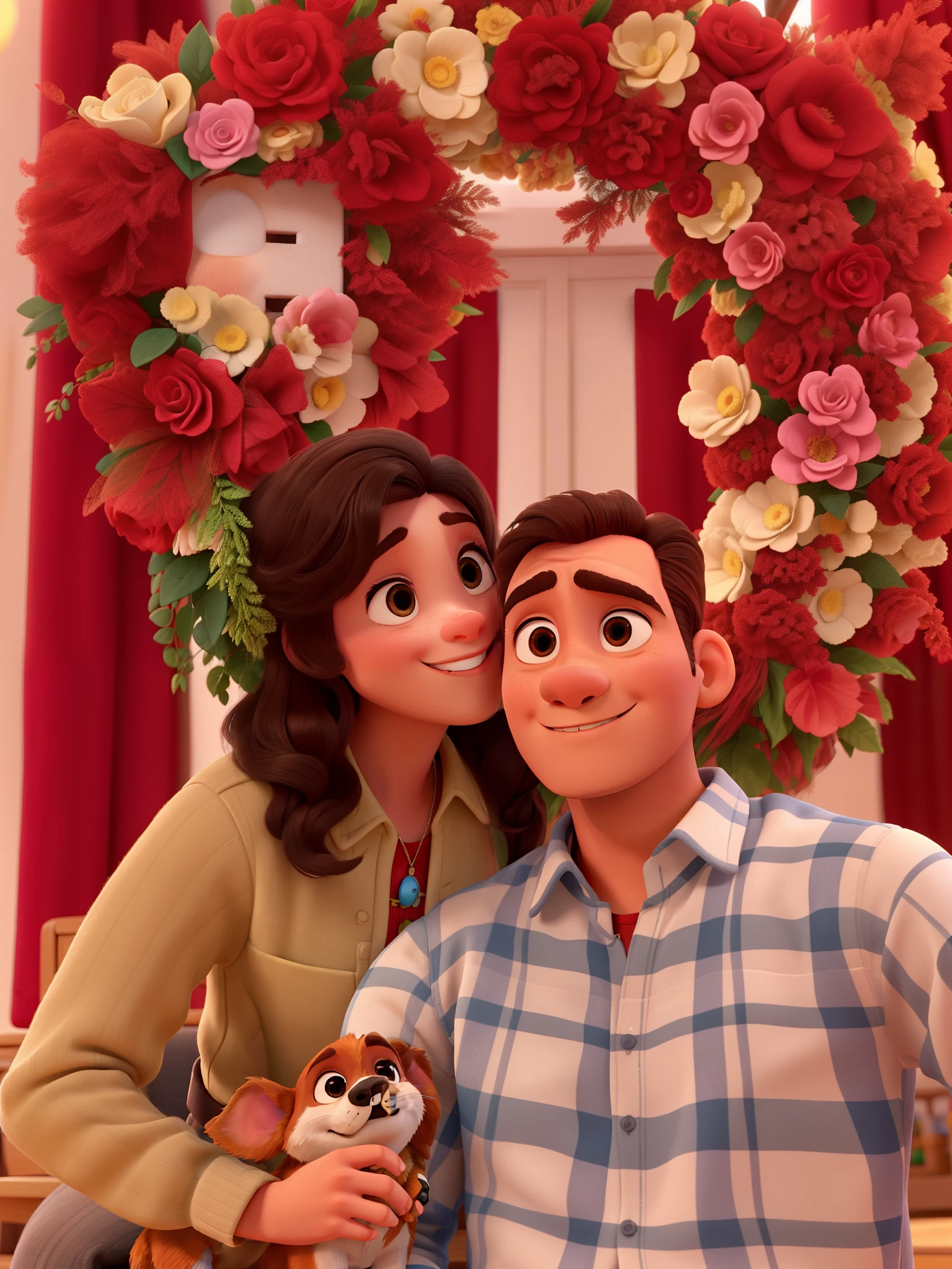 un hombre, one children, una mujer y un perro al estilo pixar de Disney, Alta calidad, mejor calidad