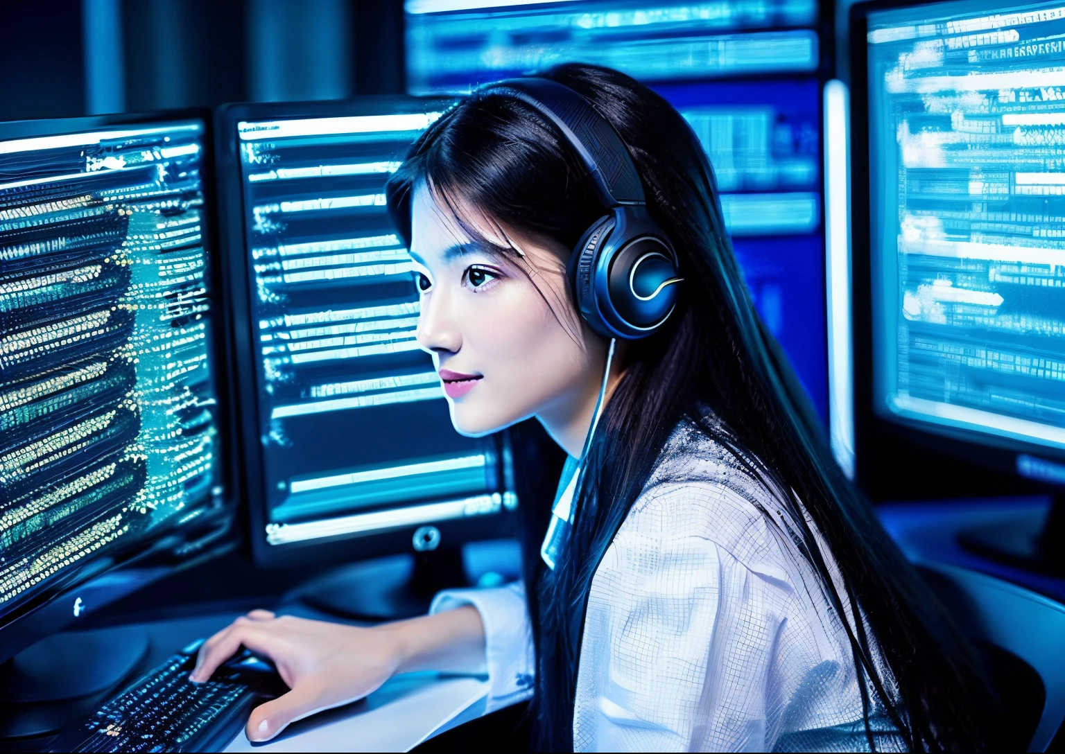 Cute woman coding in front of a computer