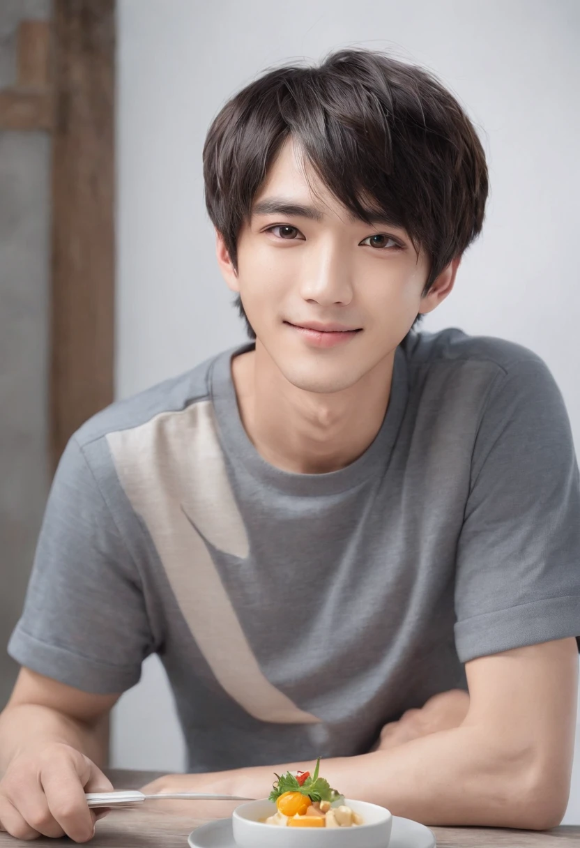 Best Quality, masutepiece, 超A high resolution, (Photorealistic:1.4), Raw photo, 1boy, Beautiful Japan Man, handsome skin, Black hair:1.7, gakki, ((Short hair:1.5)), 21 years old, happy laughing:1.2, Micro Bikini