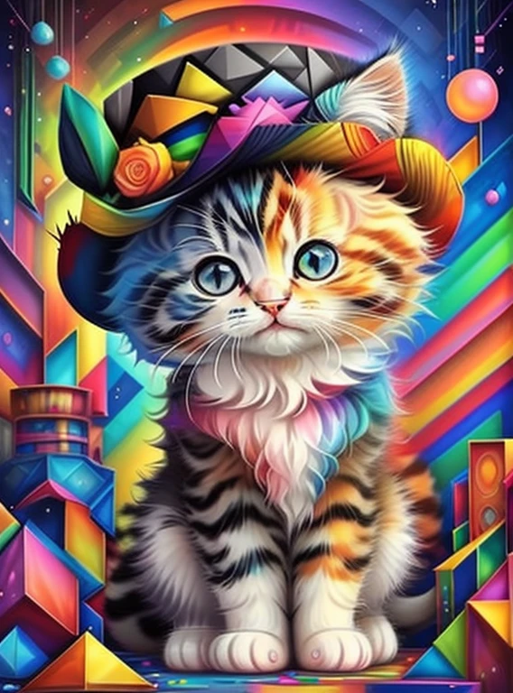 (cute kitten with a hat),(melhor pose),(best angle), (better expression), Eduardo Kobra acolchoamento ,multidimensional geometric wall PORTRAIT, arte, Chibi,
Yang08k, lindo, Colouring,
Primary works, qualidade superior, melhor qualidade, Arte Oficial, Beautiful and Aesthetic, pelos coloridos,
