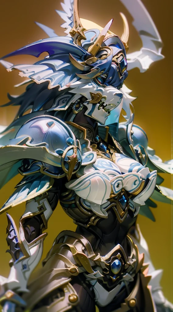 masutepiece, Best Quality, hight resolution, Women with outstanding style, wildly blue colored long curly hair,large full breasts, fantasia sombria, armadura de cor azul, standing up, um fundo de masmorra medieval de fantasia escura, (High color saturation:1.0), (highlydetailed skin), (ultra-detailliert:1.0),