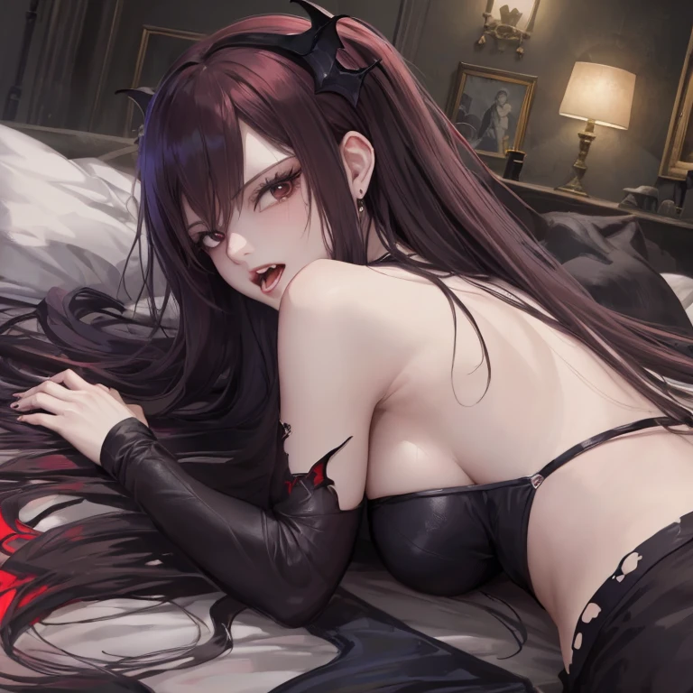 A girl, lying on the ground, big breasts, black eyes, many details, has human ears, long black hair. The background is complex. The face is close to the audience, blush rojo, frustration expression, show teeth, milky, choker:1.6, (white long sleeve button down collar shirt), black gloves, gloves that cover hands, (black leather corset), (black miniskirt), Giant octopus catches the girl, The tentacles grab the arm，The tentacles wrap around the crotch.、tentacles grasp the buttocks、tentacles grasp the legs，underwater、20+tentaculata，There are many smaller eyes on the tentacles.，black castle background，octopus tentacles，The tentacles are covered with eyes.，tentacles wrap maiden，many detailss，dark castle background，Black lingerie stockings，tentacles wrap around the body，The body is wrapped in many tentacles.，A large amount of colored mucus, adolescente bonita imprisoned in the ruins of a building, bright red sky, see the viewer, Lens flare, dramatic, tentacles, tentacle sex, vaginal, legs tied with tentacles, arms tied to tentacles, Tentacle shackles arms, blush,